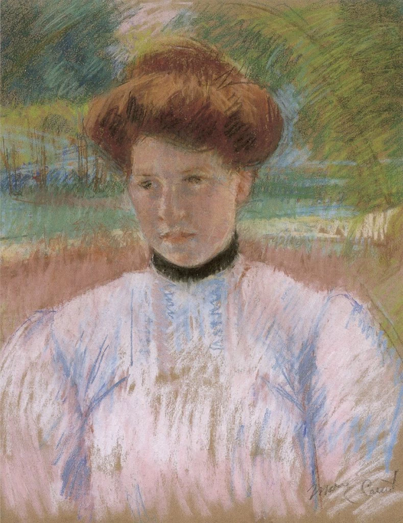Mary Cassatt - Giovane donna con capelli ramati in una camicetta rosa, Honolulu Museum of Art